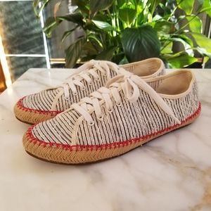 Aerin Cream and Black Striped Sneakers